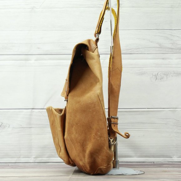 Vtg! JURA Brown Leather Patina Genuine School Bag Casual Backpack - Picture 2 of 11